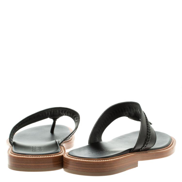 Pre Owned Gucci Black Leather Thong Slipper Size 42