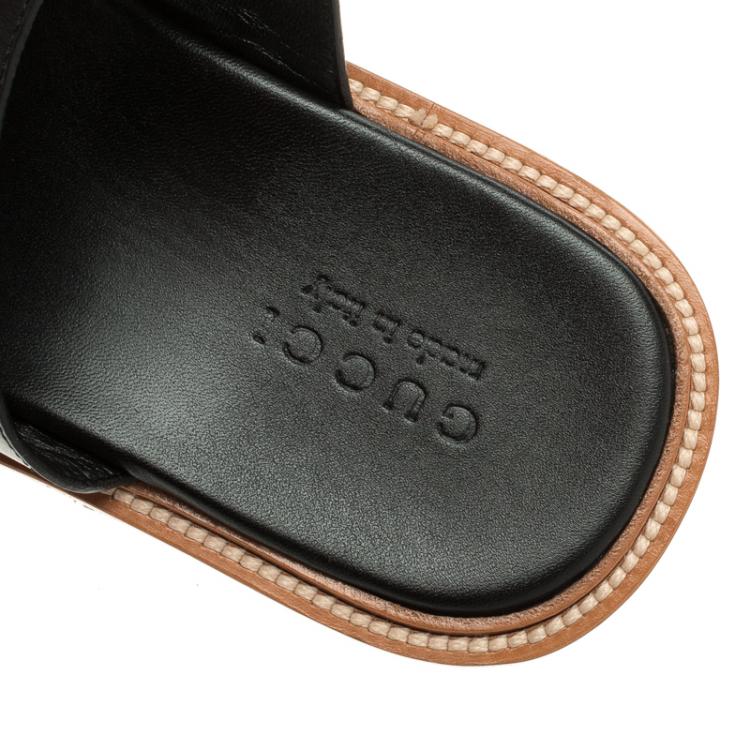 Pre Owned Gucci Black Leather Thong Slipper Size 42