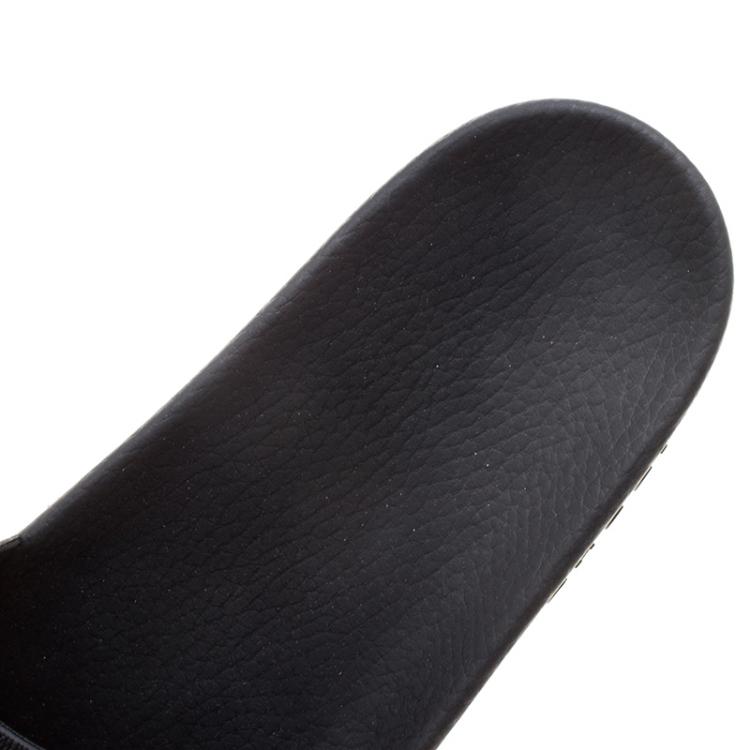 Pre Owned Gucci Black Rubber Web Detail Flat Slides Size 47