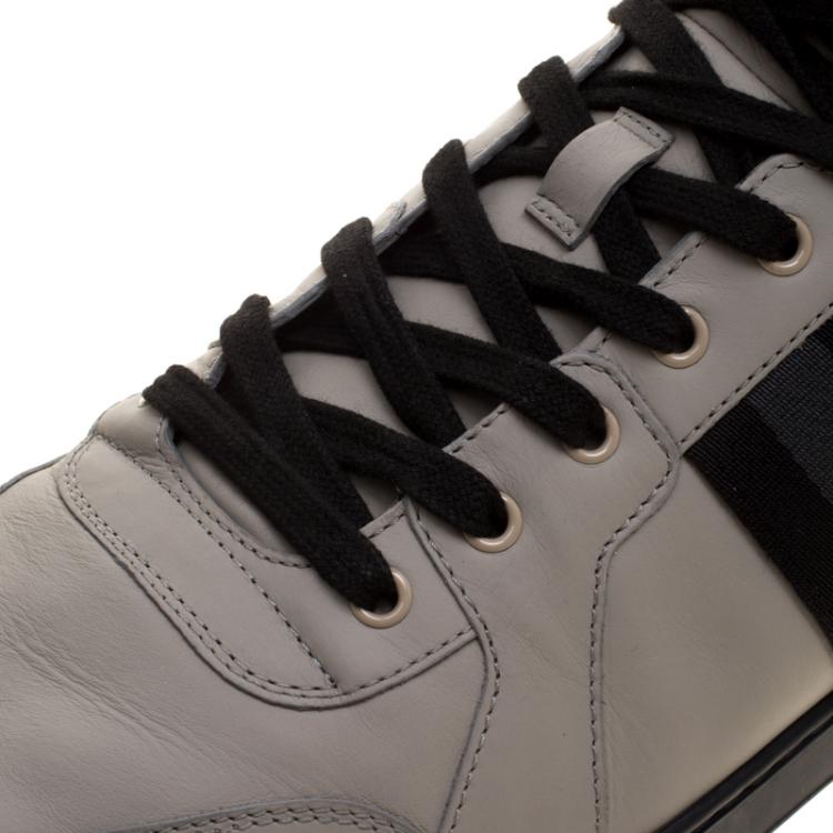 Pre Owned Gucci Grey Leather Web Detail High Top Sneakers Size 48.5