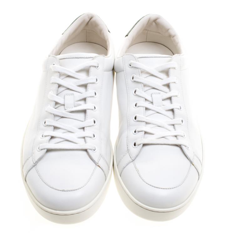 Pre Owned Gucci White Leather Green Snakeskin Trim Low Top Sneakers Size 46.5