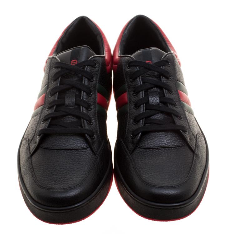Pre Owned Gucci Black and Red Leather Ronnie Low Top Sneakers Size 48