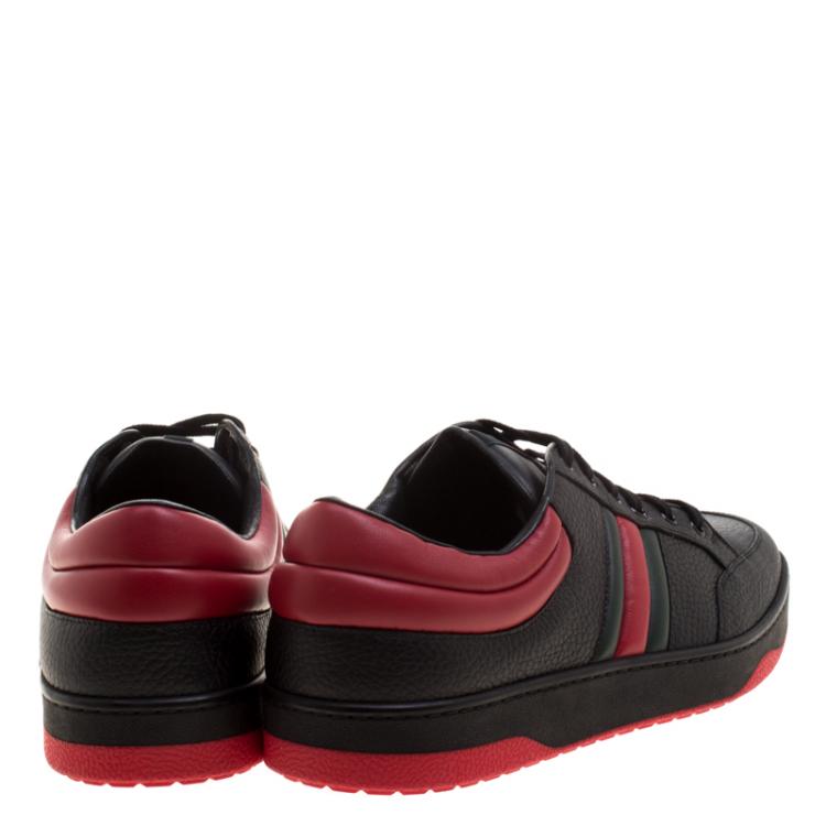 Pre Owned Gucci Black and Red Leather Ronnie Low Top Sneakers Size 48