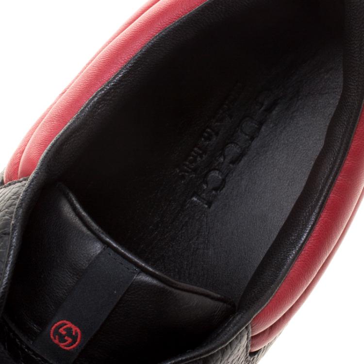 Pre Owned Gucci Black and Red Leather Ronnie Low Top Sneakers Size 48