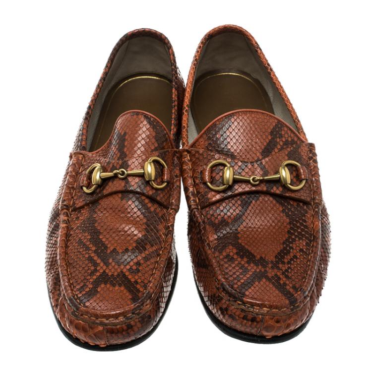 Pre Owned Gucci Two Tone Python Leather Horsebit Loafers Size 43