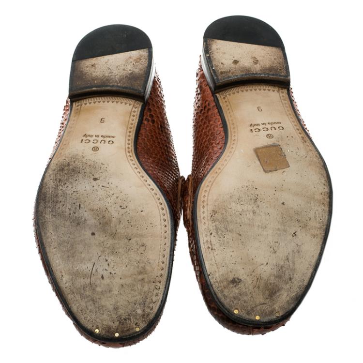 Pre Owned Gucci Two Tone Python Leather Horsebit Loafers Size 43