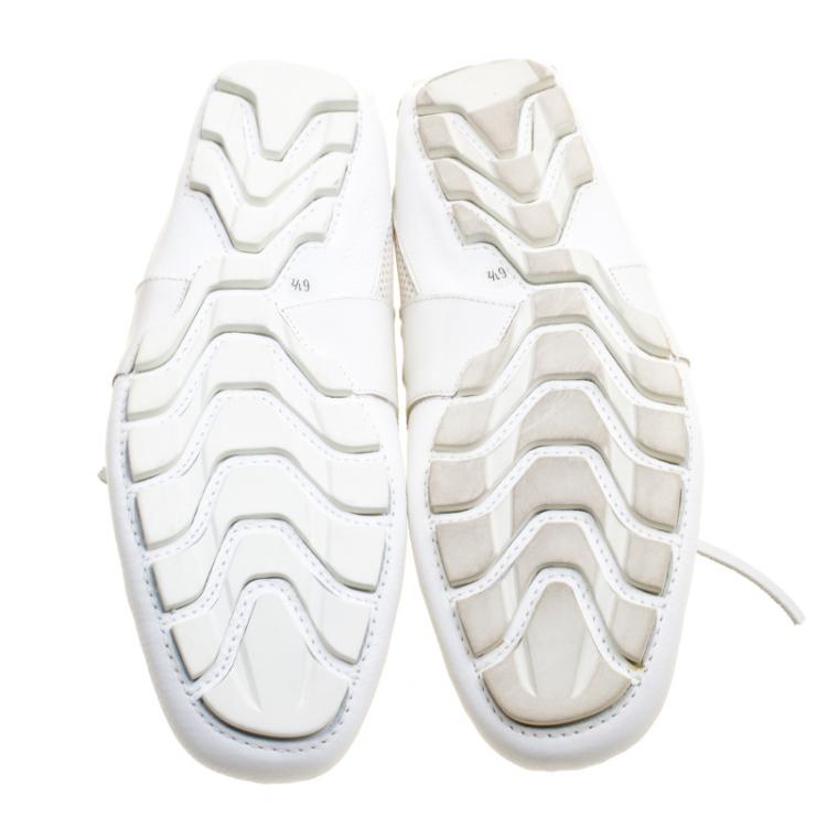 Pre Owned Gucci White Leather and Mesh Web Detail Bow Loafers Size 40.5