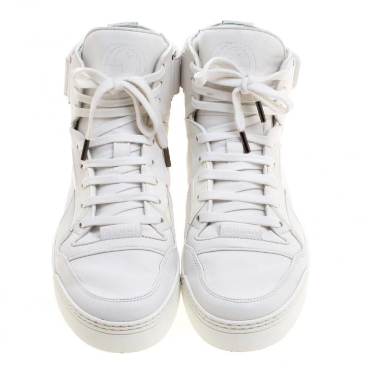 Pre Owned Gucci White Leather New Basketball High Top Sneakers Size 41.5