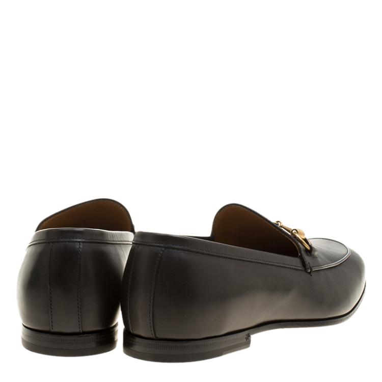 Pre Owned Gucci Black Leather Jordaan Horsebit Loafers Size 40.5