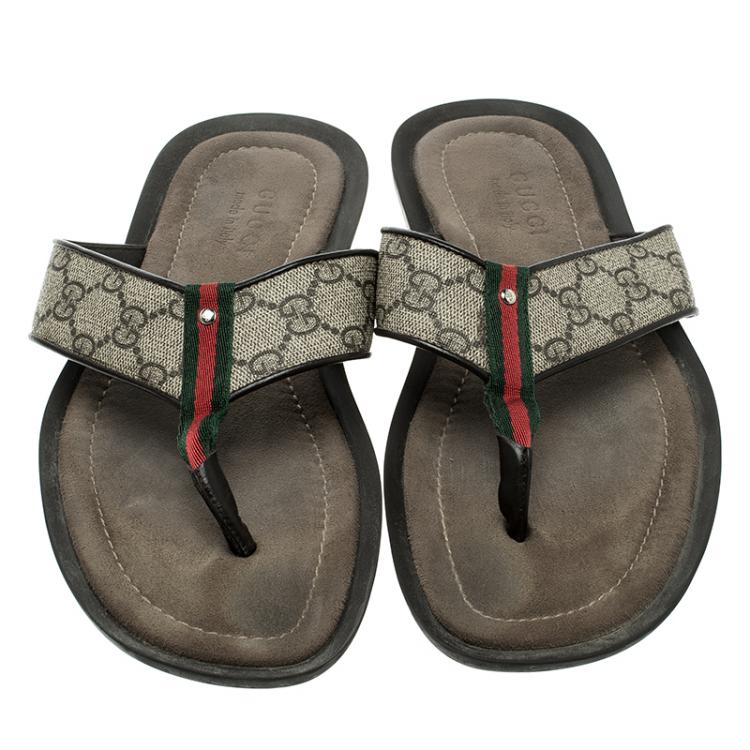 Pre Owned Gucci Beige GG Supreme Canvas Web Thong Sandals Size 43.5