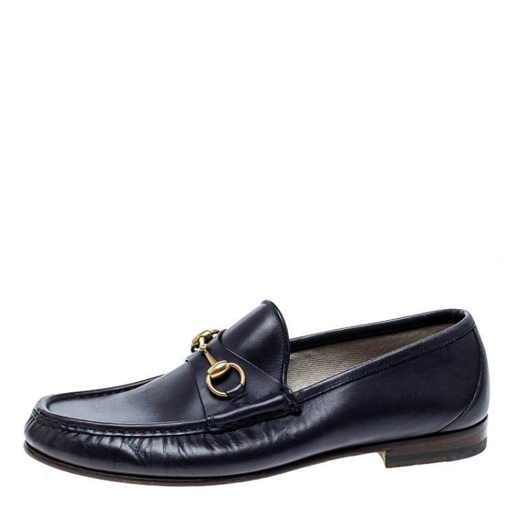 Pre Owned Gucci Blue Leather Horsebit Loafers Size 42.5