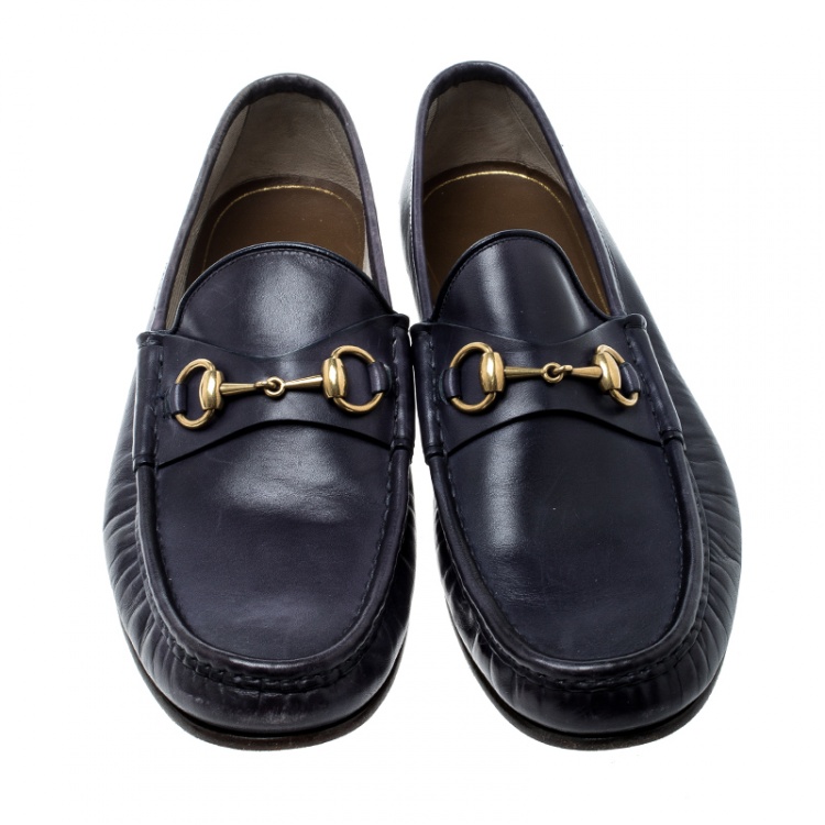 Pre Owned Gucci Blue Leather Horsebit Loafers Size 42.5