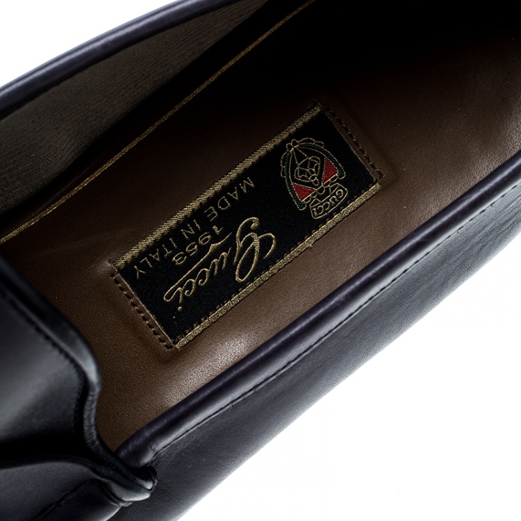 Pre Owned Gucci Blue Leather Horsebit Loafers Size 42.5