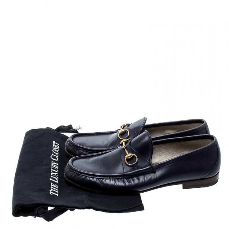 Pre Owned Gucci Blue Leather Horsebit Loafers Size 42.5
