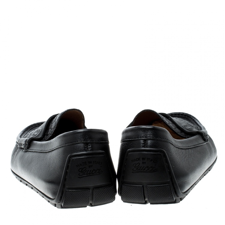 Pre Owned Gucci Black Guccissima Leather GG Loafers Size 42