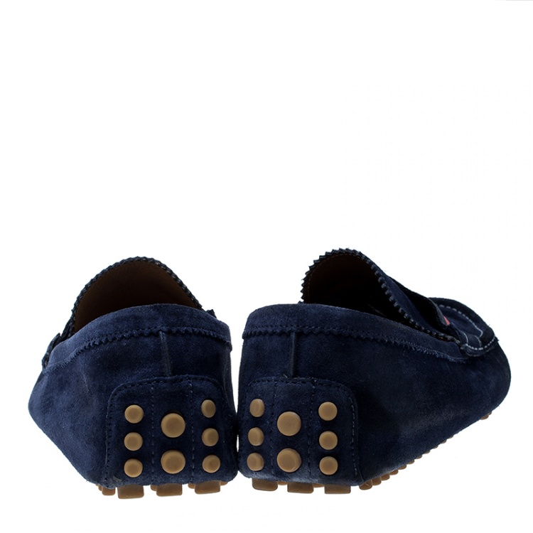 Pre Owned Gucci Blue Suede Web Detail Loafers Size 45