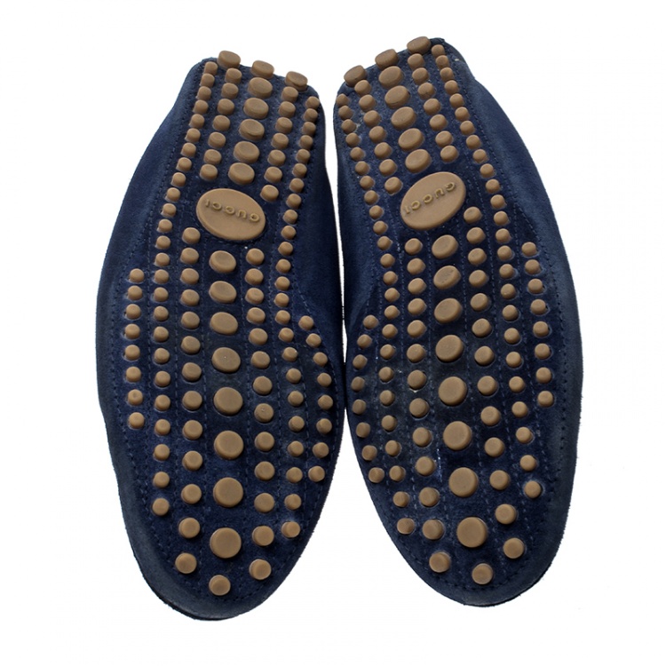 Pre Owned Gucci Blue Suede Web Detail Loafers Size 45