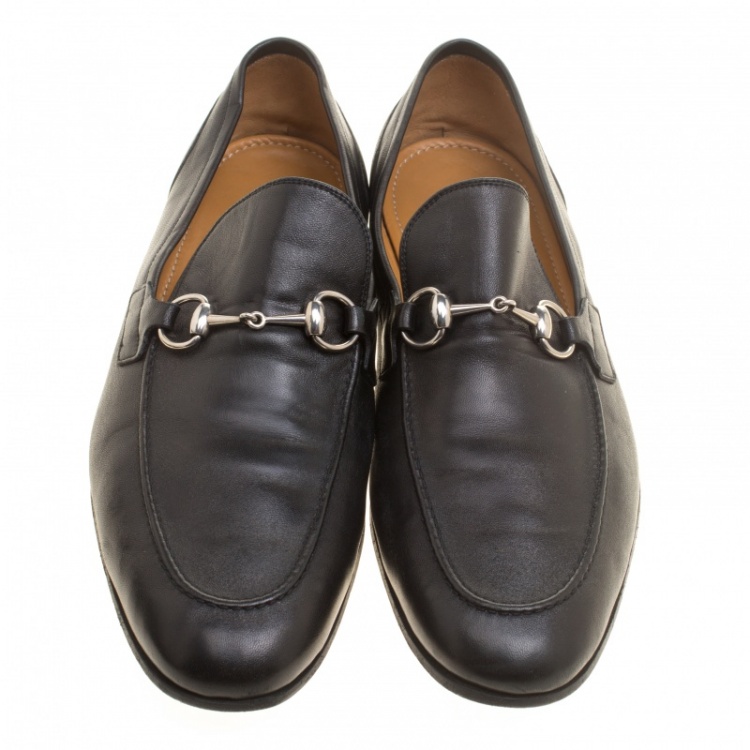 Pre Owned Gucci Black Leather Jordaan Horsebit Loafers Size 44.5