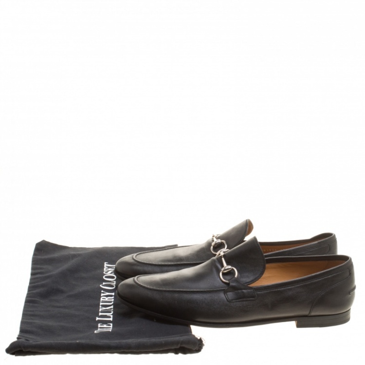 Pre Owned Gucci Black Leather Jordaan Horsebit Loafers Size 44.5