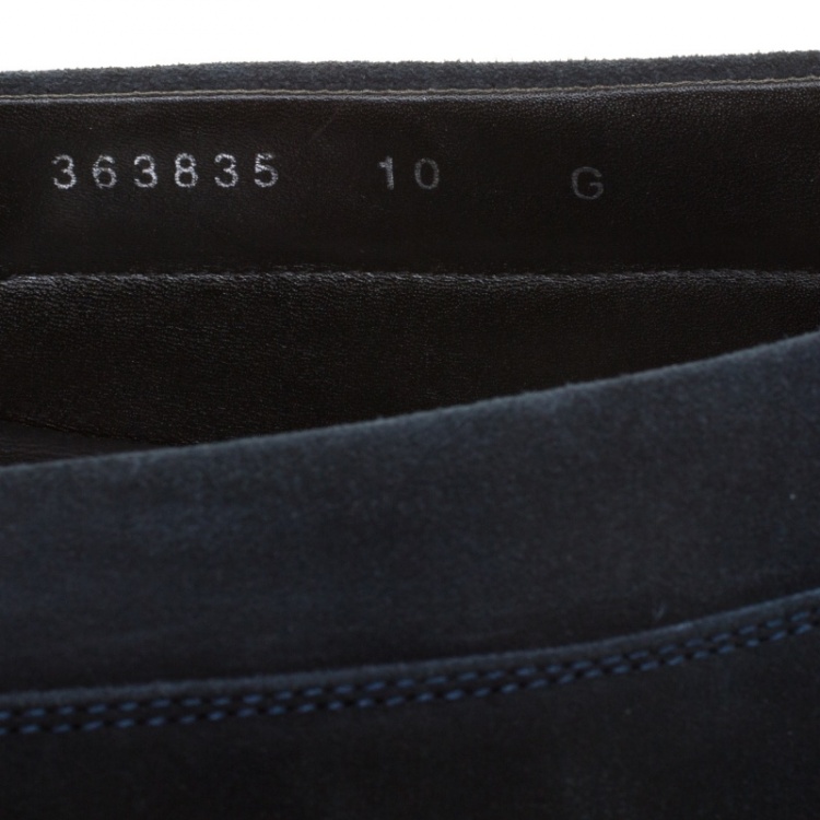 Pre Owned Gucci Navy Blue Suede Web Detail Loafers Size 44