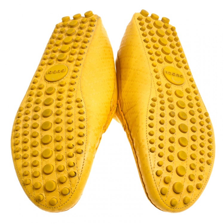 Pre Owned Gucci Yellow Diamante Leather Driver Loafers Size 44.5