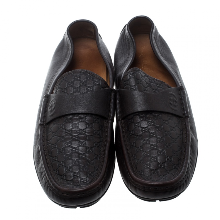 Pre Owned Gucci Brown Microguccissima Leather GG Loafers Size 43