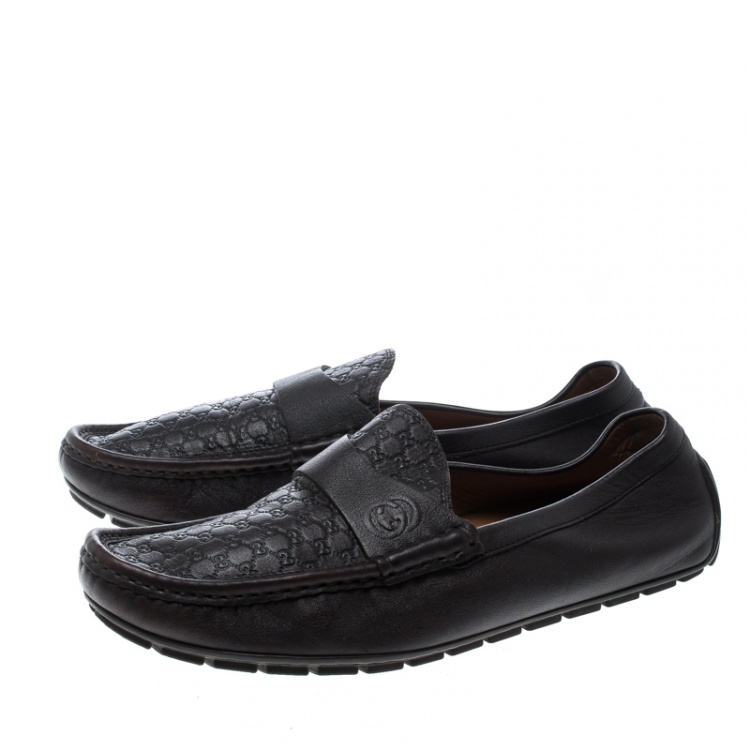 Pre Owned Gucci Brown Microguccissima Leather GG Loafers Size 43