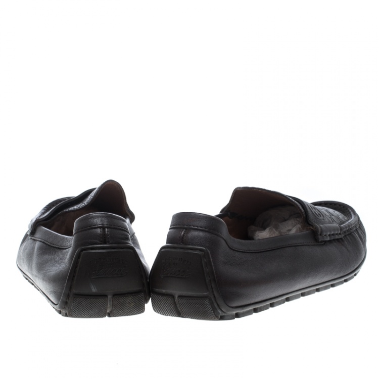 Pre Owned Gucci Brown Microguccissima Leather GG Loafers Size 43