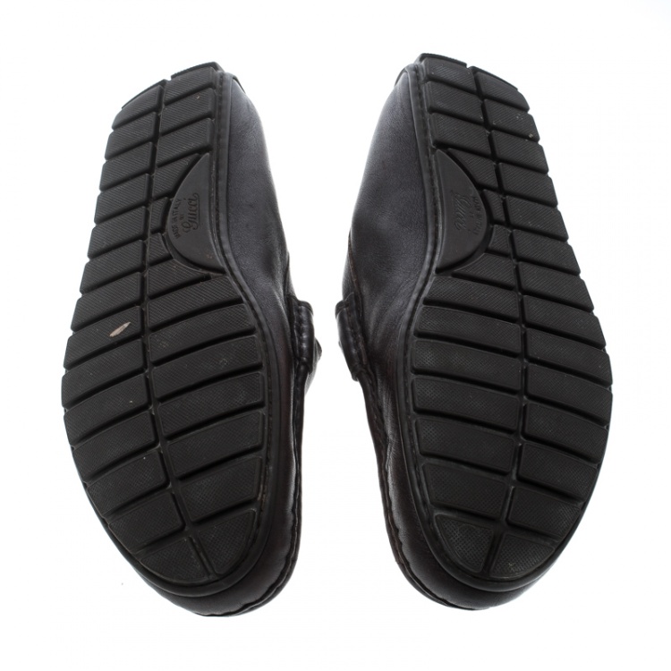 Pre Owned Gucci Brown Microguccissima Leather GG Loafers Size 43