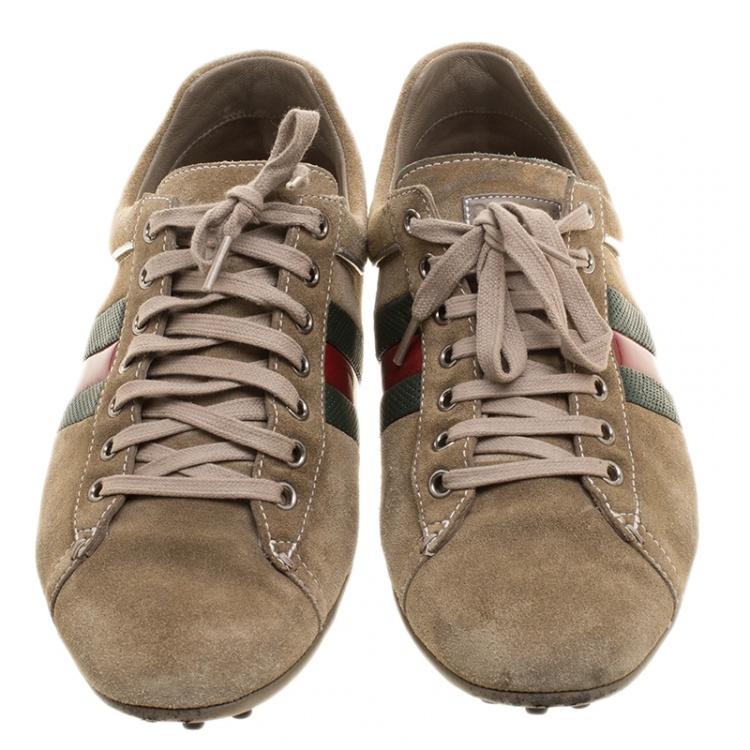 Pre Owned Gucci Beige Suede Web Detail Sneakers Size 41