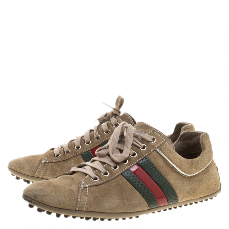 Pre Owned Gucci Beige Suede Web Detail Sneakers Size 41