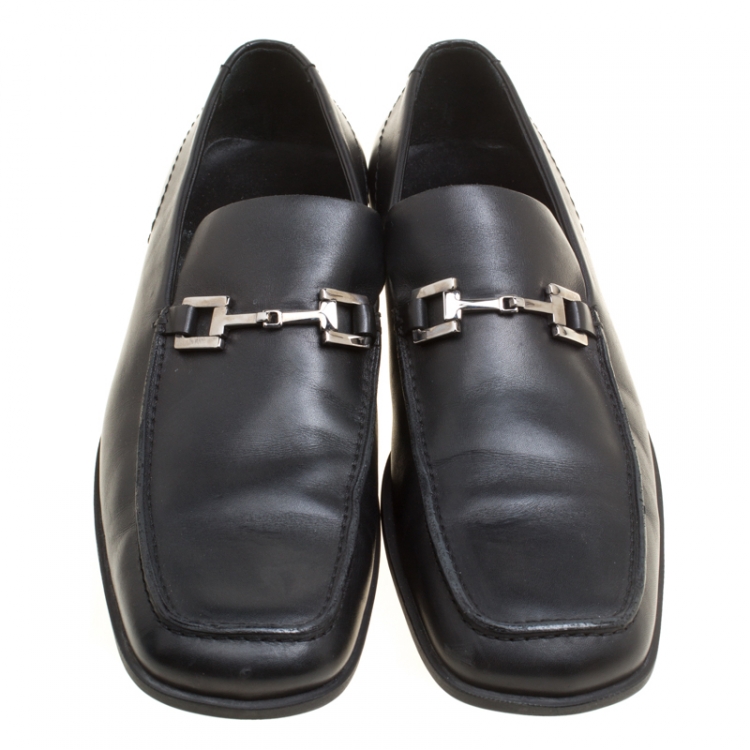 Pre Owned Gucci Black Leather Bit Loafers Size 42.5