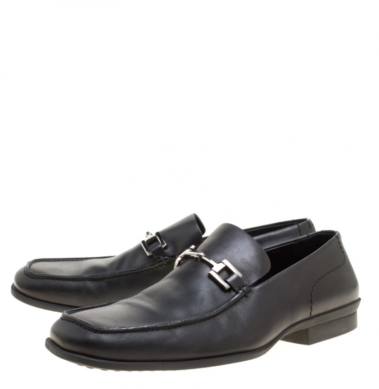 Pre Owned Gucci Black Leather Bit Loafers Size 42.5