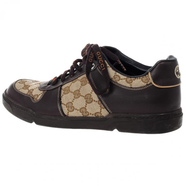 Pre Owned Gucci Guccissima Canvas and Leather Sneakers Size 42.5