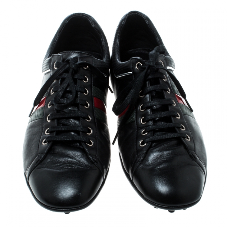 Pre Owned Gucci Black Leather Web Sneakers Size 43.5