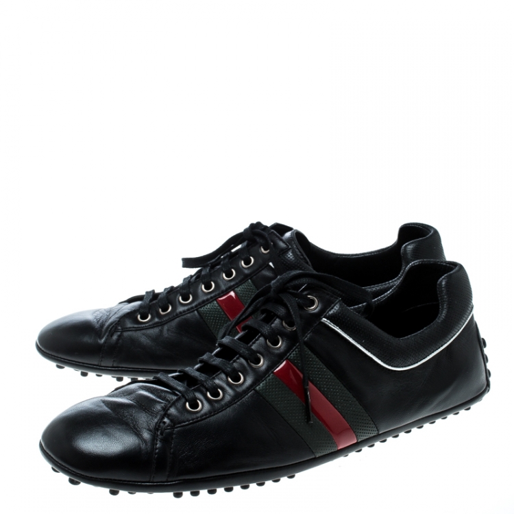 Pre Owned Gucci Black Leather Web Sneakers Size 43.5