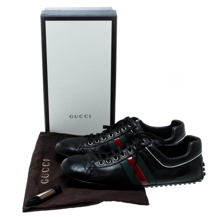 Pre Owned Gucci Black Leather Web Sneakers Size 43.5
