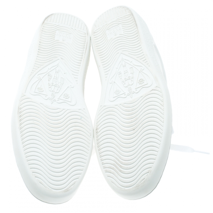 Pre Owned Gucci White Leather Croc Trim Web Detail Ace Low Top Sneakers Size 42