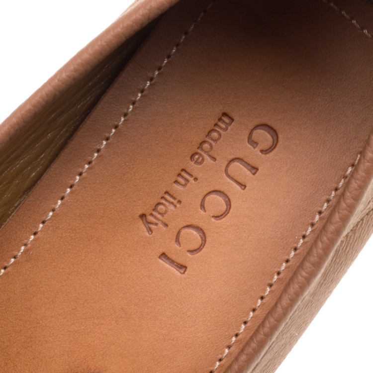 Pre Owned Gucci Brown Leather Web Buckle Driver Loafers Size 41.5