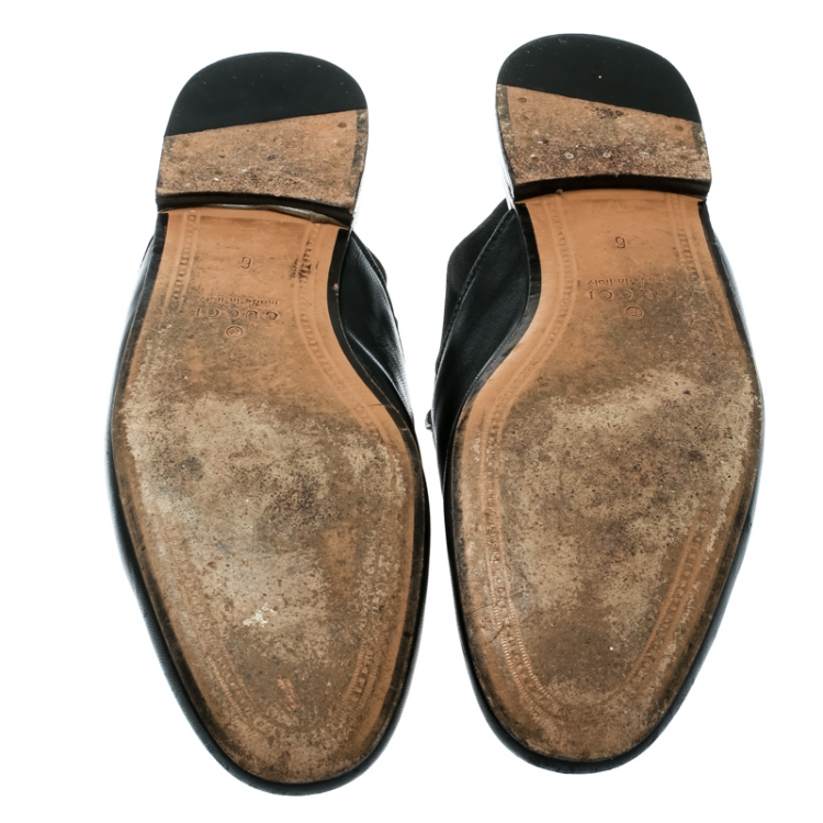 Pre Owned Gucci Black Leather Princetown Horsebit Detail Slide Loafers Size 40