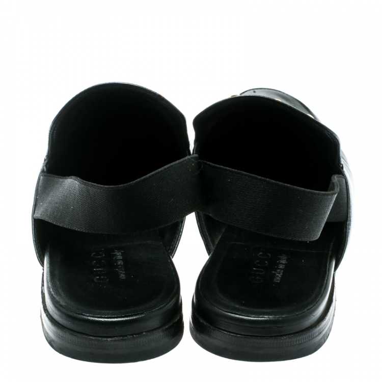 Pre Owned Gucci Black Leather Princetown Horsebit Detail Slide Loafers Size 40