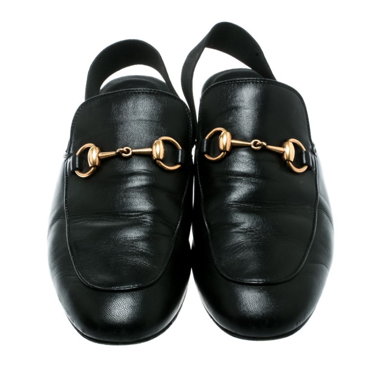 Pre Owned Gucci Black Leather Princetown Horsebit Detail Slide Loafers Size 40