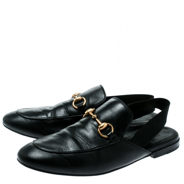 Pre Owned Gucci Black Leather Princetown Horsebit Detail Slide Loafers Size 40