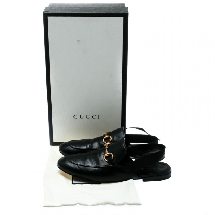 Pre Owned Gucci Black Leather Princetown Horsebit Detail Slide Loafers Size 40