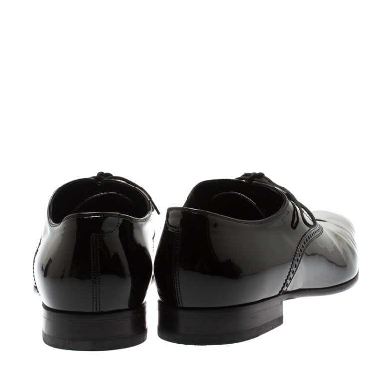 Pre Owned Gucci Black Patent Leather Lace Up Oxfords Size 44