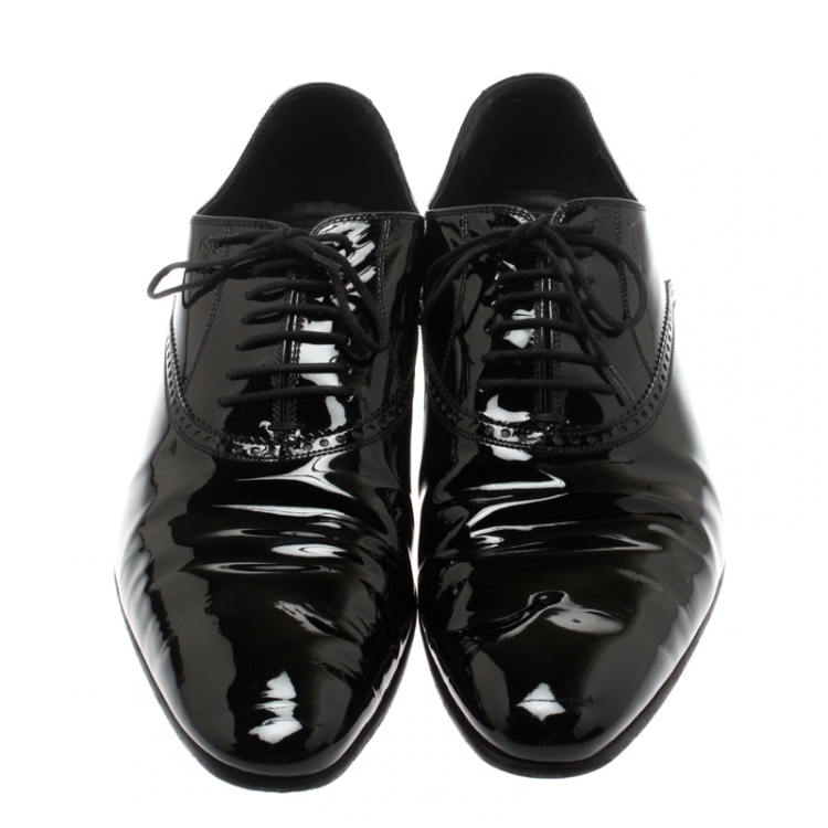 Pre Owned Gucci Black Patent Leather Lace Up Oxfords Size 44