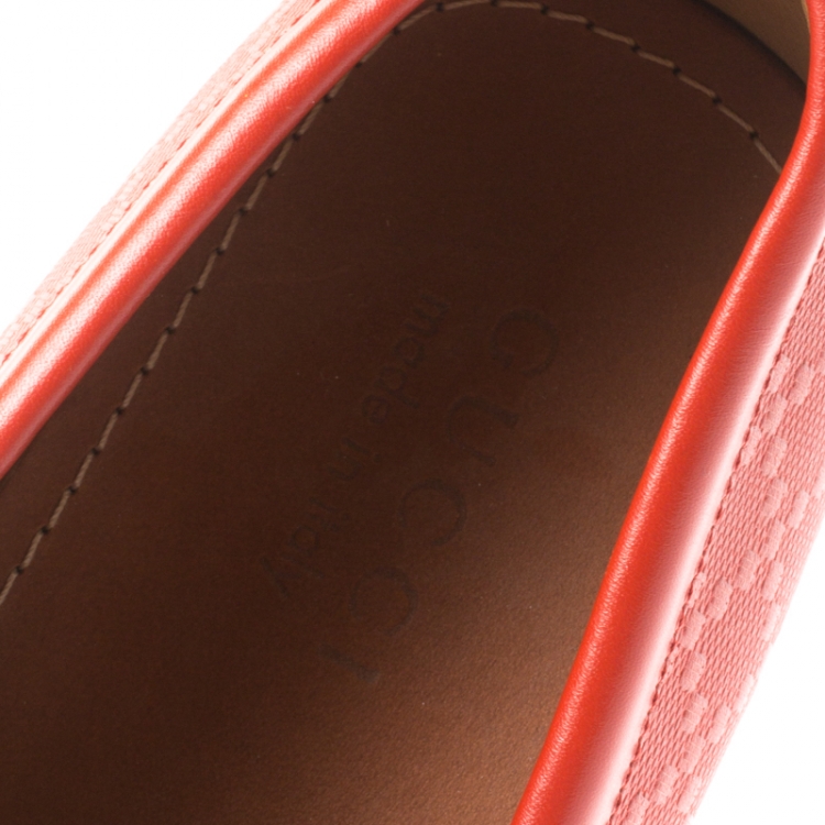 Pre Owned Gucci Orange Diamante Leather Driver Loafers Size 42.5