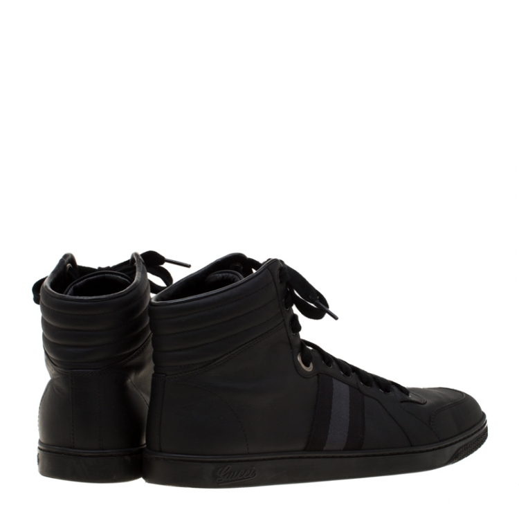 Pre Owned Gucci Black Leather Gucci Viaggio Web Detail High Top Sneakers Size 42