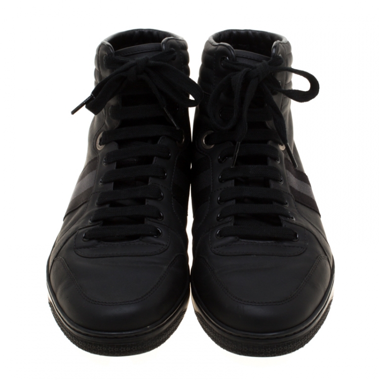 Pre Owned Gucci Black Leather Gucci Viaggio Web Detail High Top Sneakers Size 42