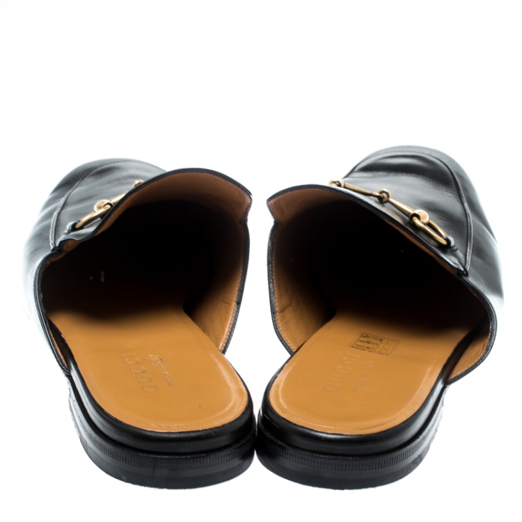 Pre Owned Gucci Black Leather Princetown Mules Loafers Size 44